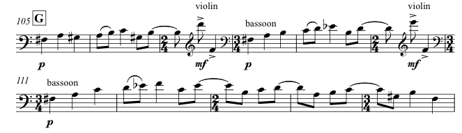 The Episode II theme in the bassoon (and violin) at [G]